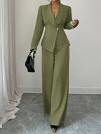 One Spring & Autumn Olive Green Waist-Defined Suit Set, Capable & Slim-Fitting, Intellectual Commute Style, Office Work, Professional Women.Women's Suits,Women's Autumn Clothing,Christmas Gifts,Christmas,Women's Autumn Fashion.