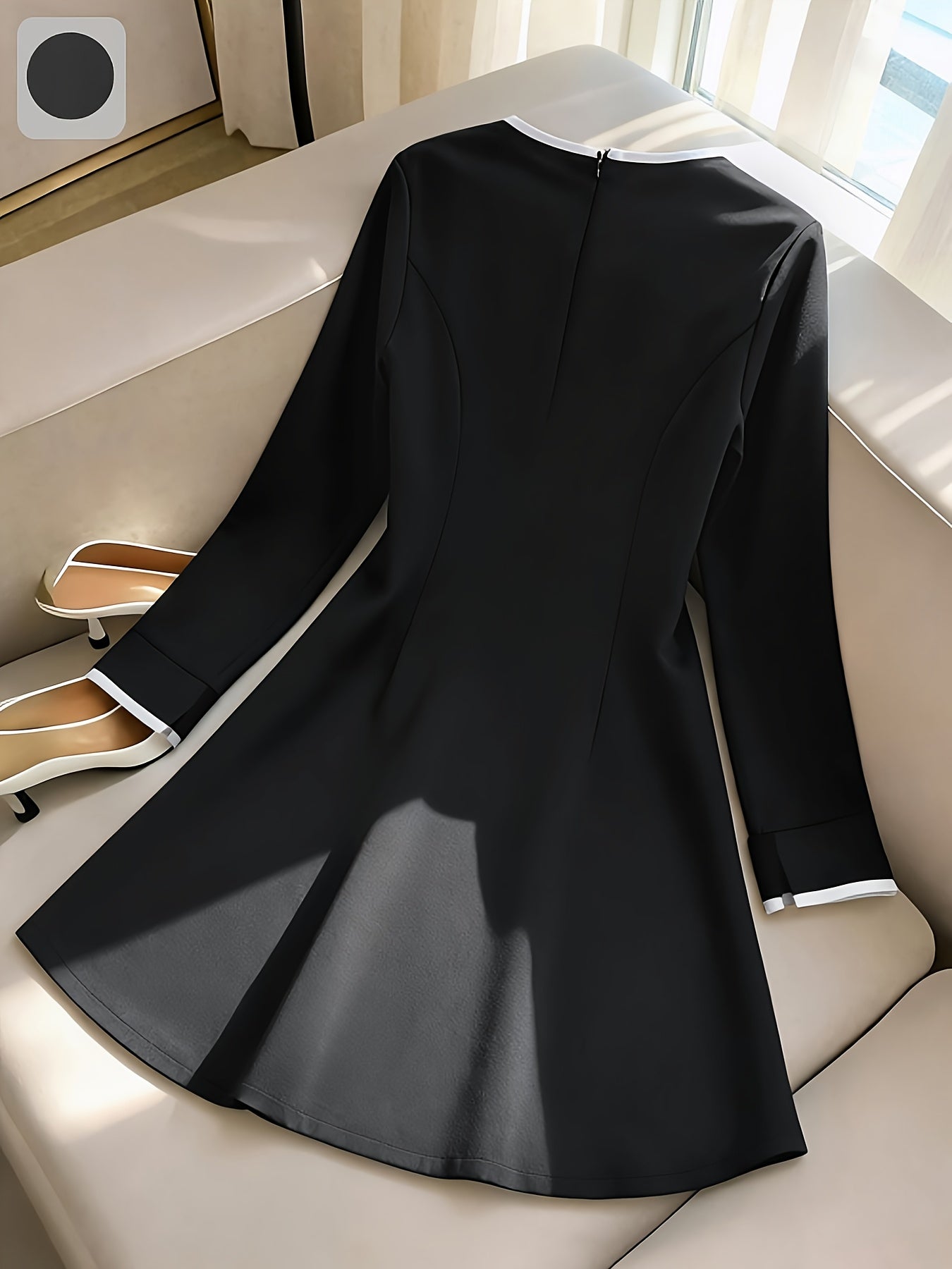 Women'S Elegant Black Dress - Long Sleeve Formal & Everyday Outfit, Flattering Fit for Fall/Winter, Office, Party, Wedding - Easy-Care Women'S Clothing for Women, Office Attire, Sophisticated Style, Quality Stitching, Party Wear, Classic Design