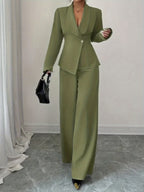 One Spring & Autumn Olive Green Waist-Defined Suit Set, Capable & Slim-Fitting, Intellectual Commute Style, Office Work, Professional Women.Women's Suits,Women's Autumn Clothing,Christmas Gifts,Christmas,Women's Autumn Fashion.
