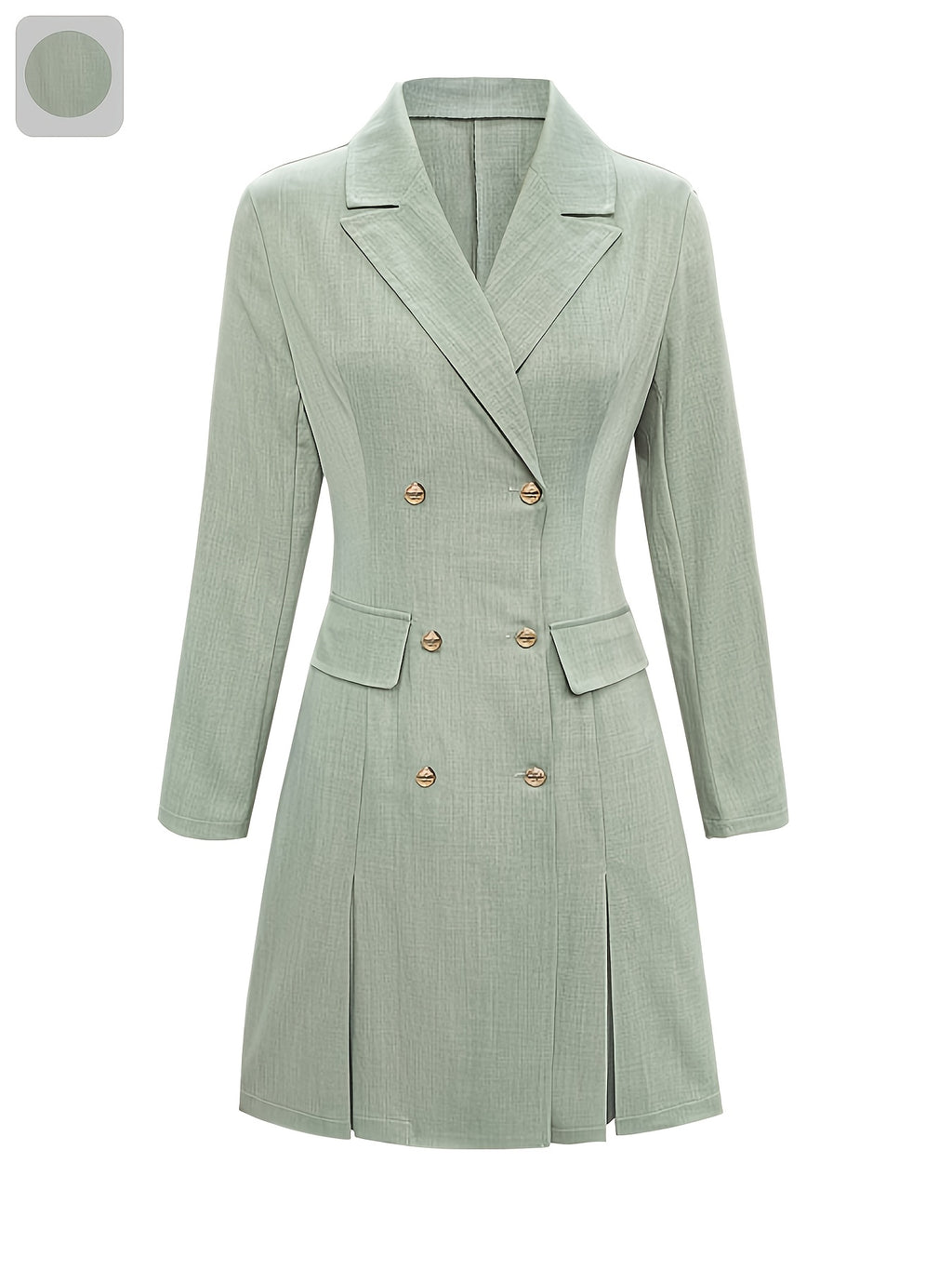 Elegant Double Breasted Midi Dress for Women - Solid Color Long Sleeve Dress with Vent Hem, Office to Casual Fall Winter Dress with Slim Fit