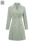 Elegant Double Breasted Midi Dress for Women - Solid Color Long Sleeve Dress with Vent Hem, Office to Casual Fall Winter Dress with Slim Fit