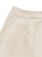 Women'S Elegant Off-Shoulder Button-Up Top & Straight-Leg Pants Set - Beige, Sleeveless, Polyester, Perfect for Work, Parties, and Casual Attire, Casual Attire|Sleeveless Top|Polyester Fabri