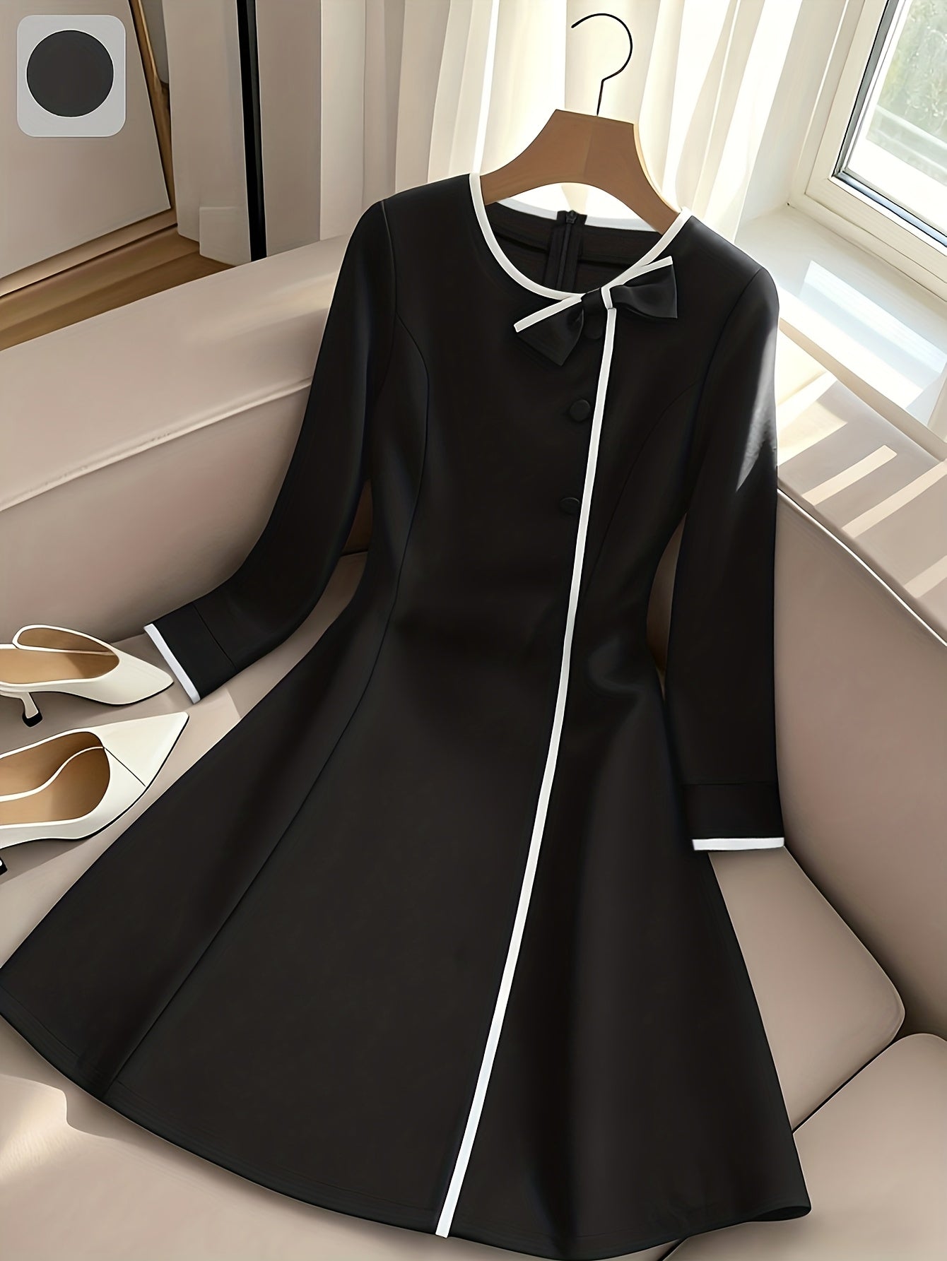 Women'S Elegant Black Dress - Long Sleeve Formal & Everyday Outfit, Flattering Fit for Fall/Winter, Office, Party, Wedding - Easy-Care Women'S Clothing for Women, Office Attire, Sophisticated Style, Quality Stitching, Party Wear, Classic Design