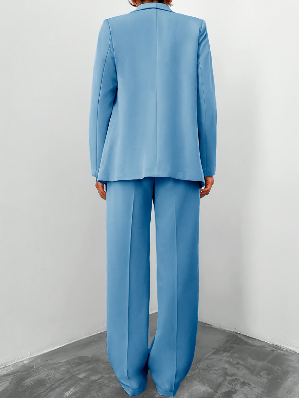 Women'S Elegant Light Blue Lapel Collar Long Sleeve Blazer & Pants Set - 2pcs, Non-Stretch Fabric, Regular Fit, Perfect for Office & Casual Outings, Office Attire|Elegant Lapel Collar|Nonstretch Fabric