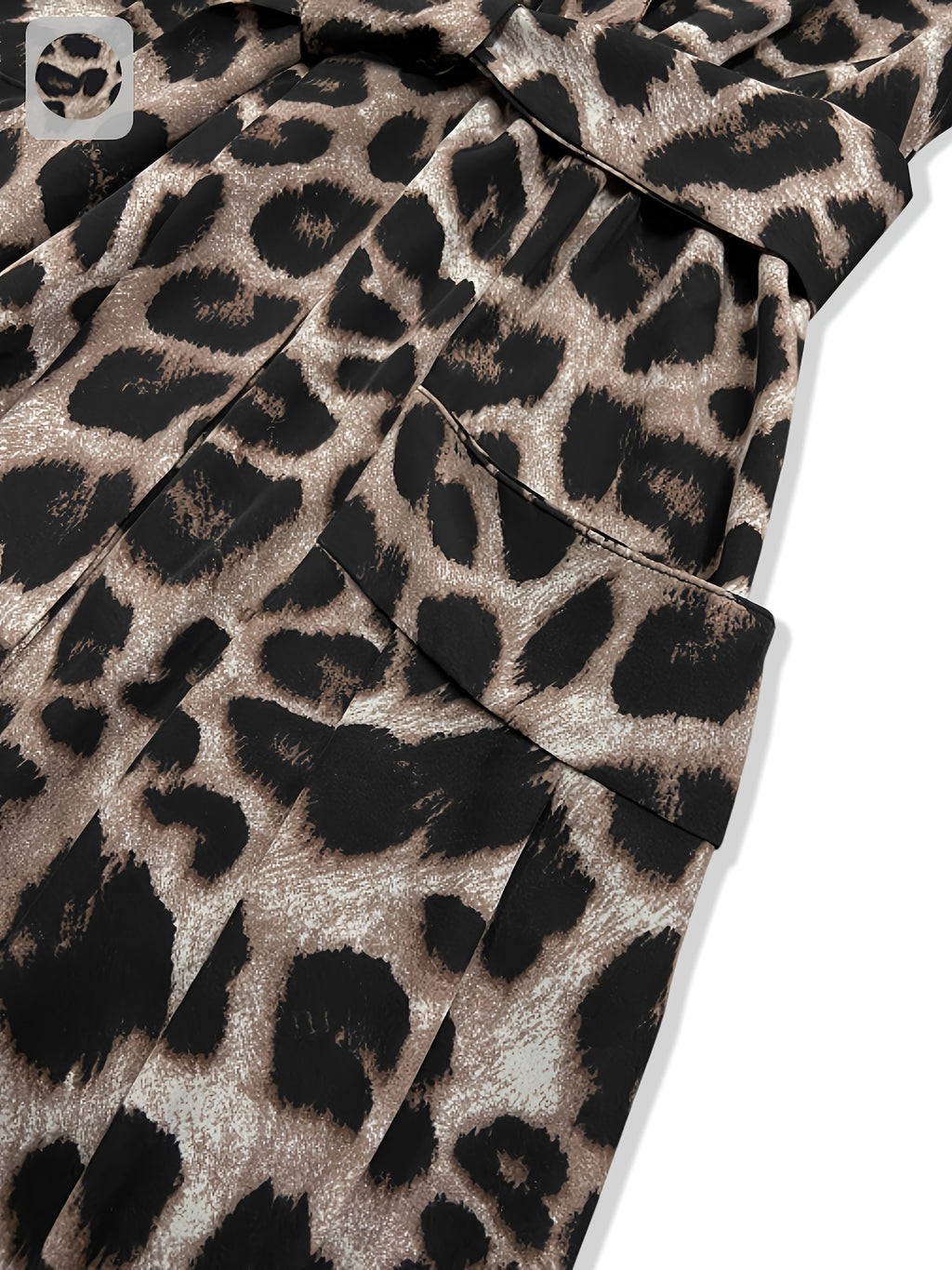 Elegant leopard print long-sleeve dress for women with pockets, featuring a cross V-neck and high collar, perfect for autumn and winter.