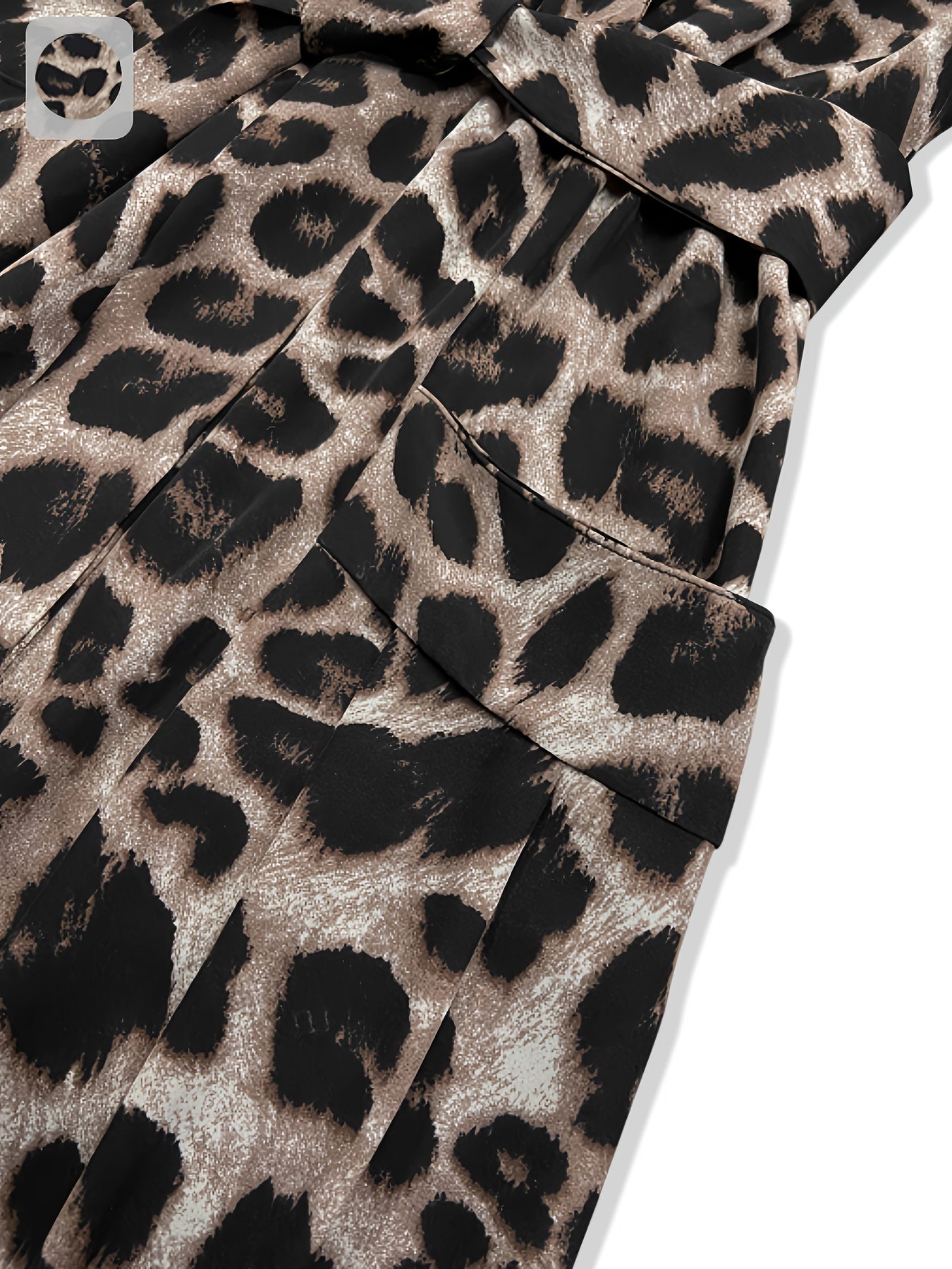 Elegant leopard print long-sleeve dress for women with pockets, featuring a cross V-neck and high collar, perfect for autumn and winter.