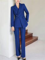 Autumn and Winter Women'S Solid Color Elegant Long Sleeve Top and Long Pants Two-Piece Set, Suit Set, Formal Trousers Suit, Women'S Business Work Suit and Pants Women'S Business Work Suit