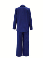 Spring and Autumn Women'S Casual Fashion Elegant Solid Color Suit with Lapel Collar Long Sleeve Regular Sleeve Blazer and Trousers, Office, Professional Suit, Pants Set, Commuting for Work, Going Out Shopping