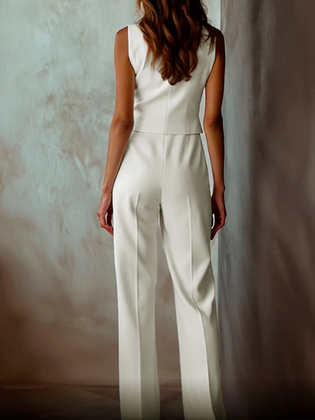 Spring and Summer Women'S Casual Fashionable Elegant Suit with Sleeveless Top and Pants Set, 2pcs, Suitable for Outings, Office Commuting