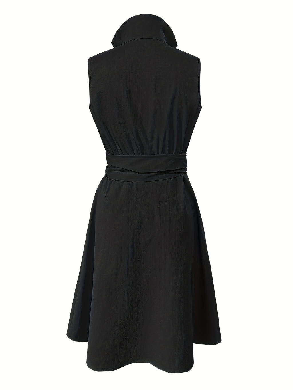 Women's Sleeveless A-Line Dress - Mustard Yellow Lapel Collar with Adjustable Waist Bow Tie & Pockets, Knee-Length Flared Hem, Loose Fit Machine-Washable Spring/Summer Casual to Semi-Formal Dress, Spring Outdoor Attire