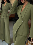 One Spring & Autumn Olive Green Waist-Defined Suit Set, Capable & Slim-Fitting, Intellectual Commute Style, Office Work, Professional Women.Women's Suits,Women's Autumn Clothing,Christmas Gifts,Christmas,Women's Autumn Fashion.