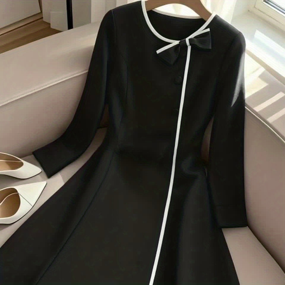 Women'S Elegant Black Dress - Long Sleeve Formal & Everyday Outfit, Flattering Fit for Fall/Winter, Office, Party, Wedding - Easy-Care Women'S Clothing for Women, Office Attire, Sophisticated Style, Quality Stitching, Party Wear, Classic Design