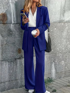 Spring and Autumn Women'S Casual Fashion Elegant Solid Color Suit with Lapel Collar Long Sleeve Regular Sleeve Blazer and Trousers, Office, Professional Suit, Pants Set, Commuting for Work, Going Out Shopping