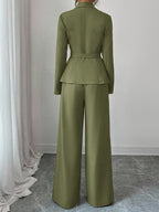 One Spring & Autumn Olive Green Waist-Defined Suit Set, Capable & Slim-Fitting, Intellectual Commute Style, Office Work, Professional Women.Women's Suits,Women's Autumn Clothing,Christmas Gifts,Christmas,Women's Autumn Fashion.