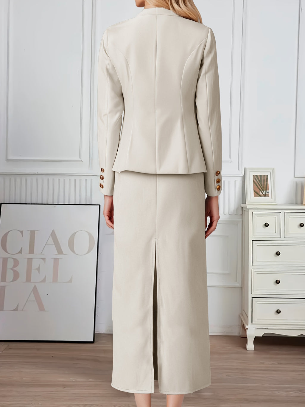 Spring and Autumn Women'S Casual Fashionable Elegant Turnover Collar Long Sleeve Regular Sleeve Top Shirt and Women'S Skirt Set, 2pcs Set, Suitable for Outing Shopping, Office Commuting, Party Party