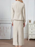 Spring and Autumn Women'S Casual Fashionable Elegant Turnover Collar Long Sleeve Regular Sleeve Top Shirt and Women'S Skirt Set, 2pcs Set, Suitable for Outing Shopping, Office Commuting, Party Party