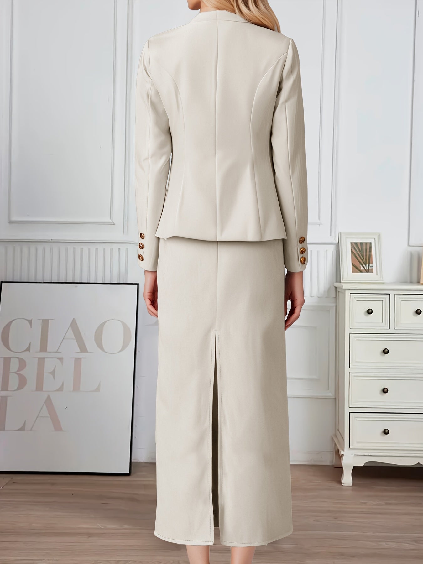 Spring and Autumn Women'S Casual Fashionable Elegant Turnover Collar Long Sleeve Regular Sleeve Top Shirt and Women'S Skirt Set, 2pcs Set, Suitable for Outing Shopping, Office Commuting, Party Party