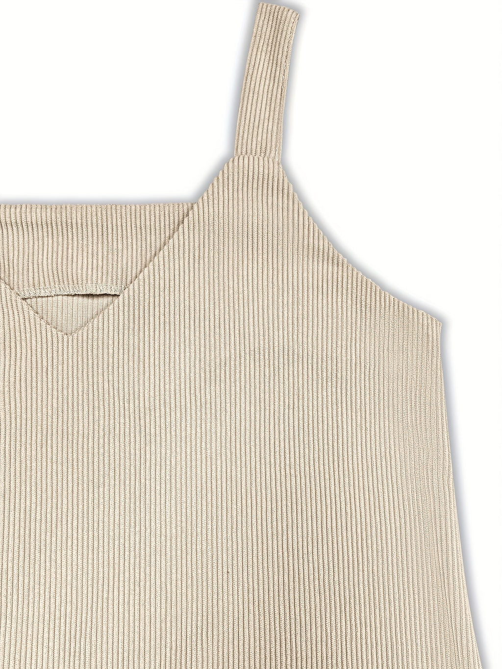 Women'S Elegant V-Neck Sleeveless Midi Dress - Thick Ribbed, Solid Color Beige, Casual Chic Style for Fall/Winter, Perfect for Commuting or Casual Attire, Winter Dresses