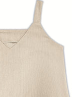 Women'S Elegant V-Neck Sleeveless Midi Dress - Thick Ribbed, Solid Color Beige, Casual Chic Style for Fall/Winter, Perfect for Commuting or Casual Attire, Winter Dresses