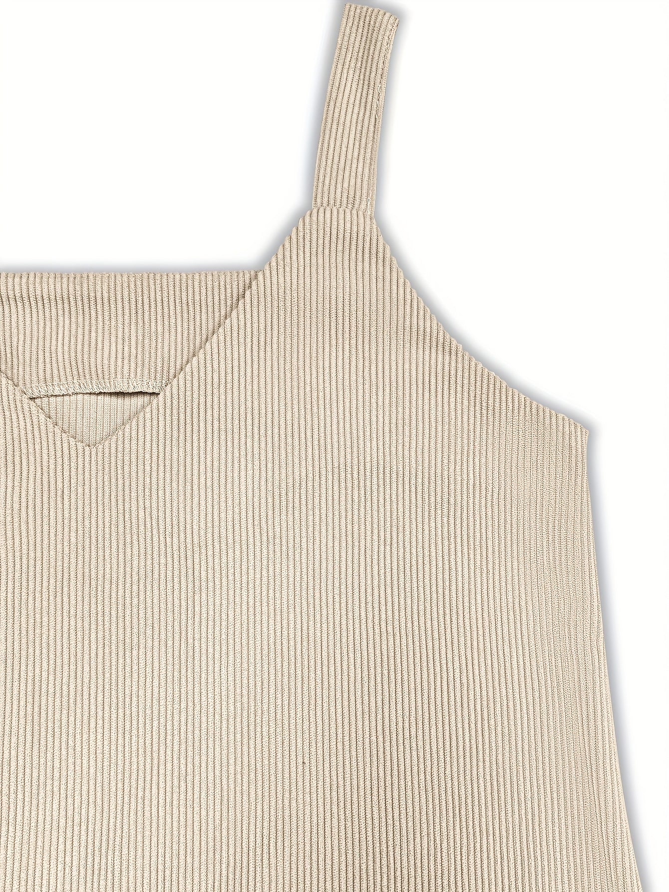 Women'S Elegant V-Neck Sleeveless Midi Dress - Thick Ribbed, Solid Color Beige, Casual Chic Style for Fall/Winter, Perfect for Commuting or Casual Attire, Winter Dresses