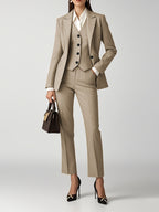 Women'S Elegant Beige Three-Piece Suit - Slim Fit, Long Sleeve Blazer with Single-Breasted Vest, Pants, and Handbag - Perfect for Office and Casual Wear, Office Attire|Sleek Formal Attire|Single Breasted Jacke