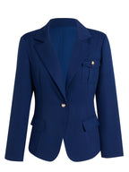 's Elegant Slim-Fit Tailored Blazer Jacket - Navy Blue Single-Breasted Lapel Collar, Structured A-Line Suit Coat for Workplace, Commuting & Daily Outfits, Machine Washable Winter Winter Jacket (No Belt)