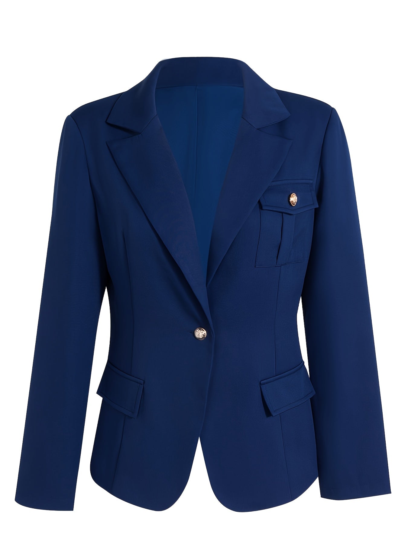 's Elegant Slim-Fit Tailored Blazer Jacket - Navy Blue Single-Breasted Lapel Collar, Structured A-Line Suit Coat for Workplace, Commuting & Daily Outfits, Machine Washable Winter Winter Jacket (No Belt)