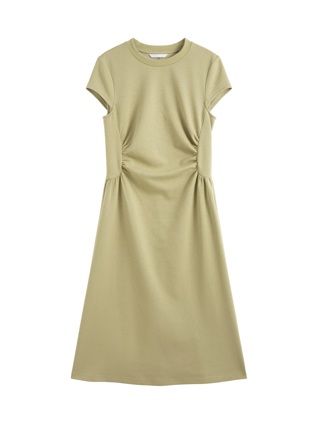 ZIQIAO 2025 SS Petite Women Slim Fit Waist-Cinching Knit Dress - Stretchy Bodycon Midi Dress Round Neck Casual Minimalist