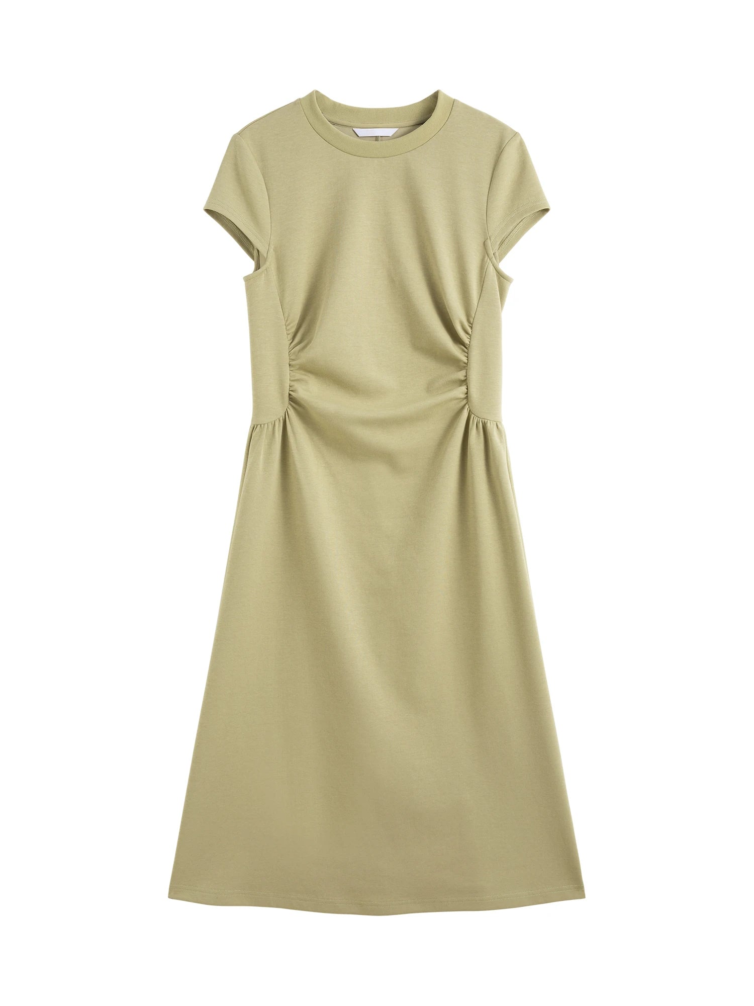 ZIQIAO 2025 SS Petite Women Slim Fit Waist-Cinching Knit Dress - Stretchy Bodycon Midi Dress Round Neck Casual Minimalist