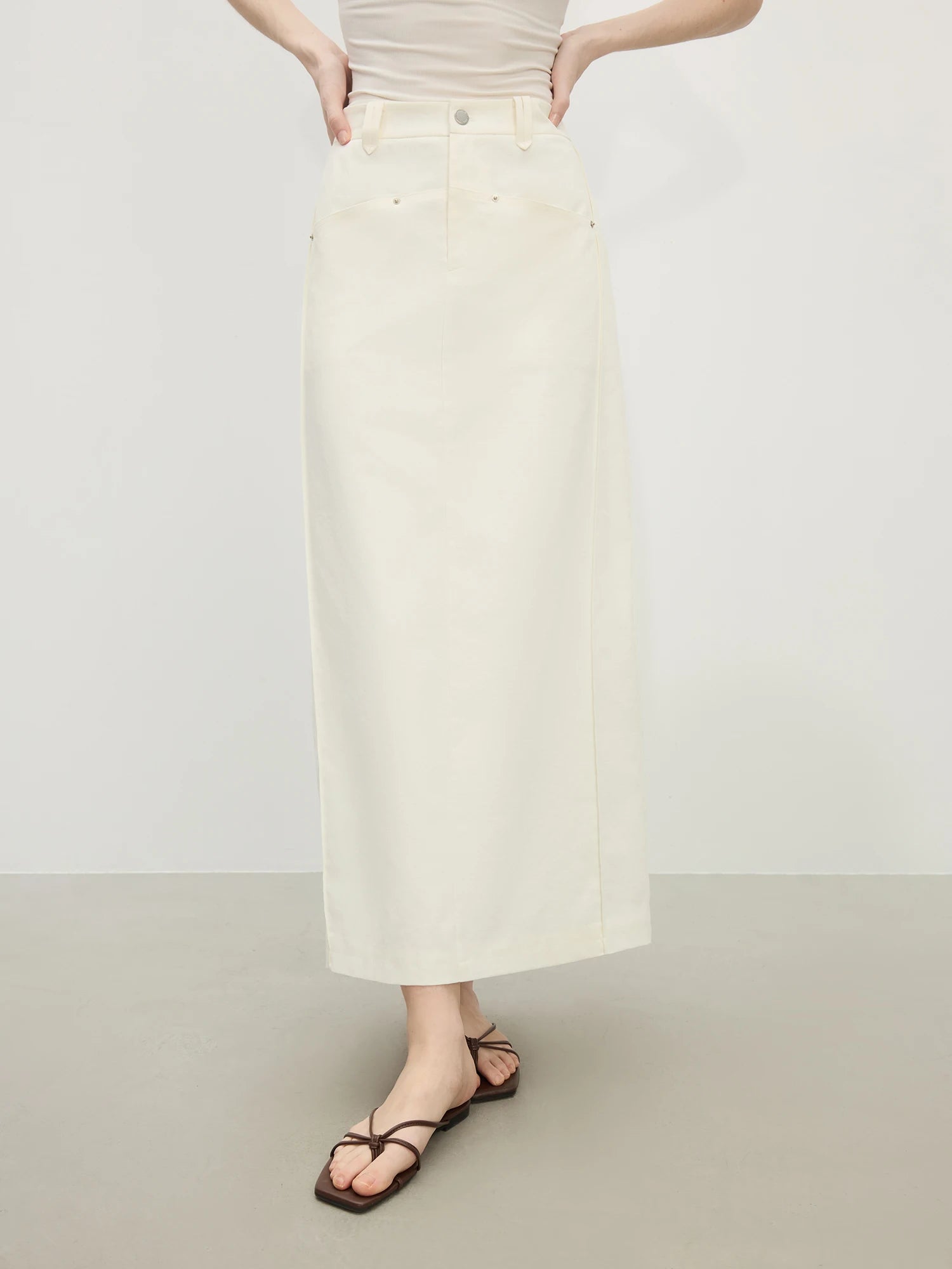 FSLE 2025 Summer Women's Linen Midi Skirt - UPF50+ High-Waisted Straight Cut Office & Professional Occasions Breathable Skirts