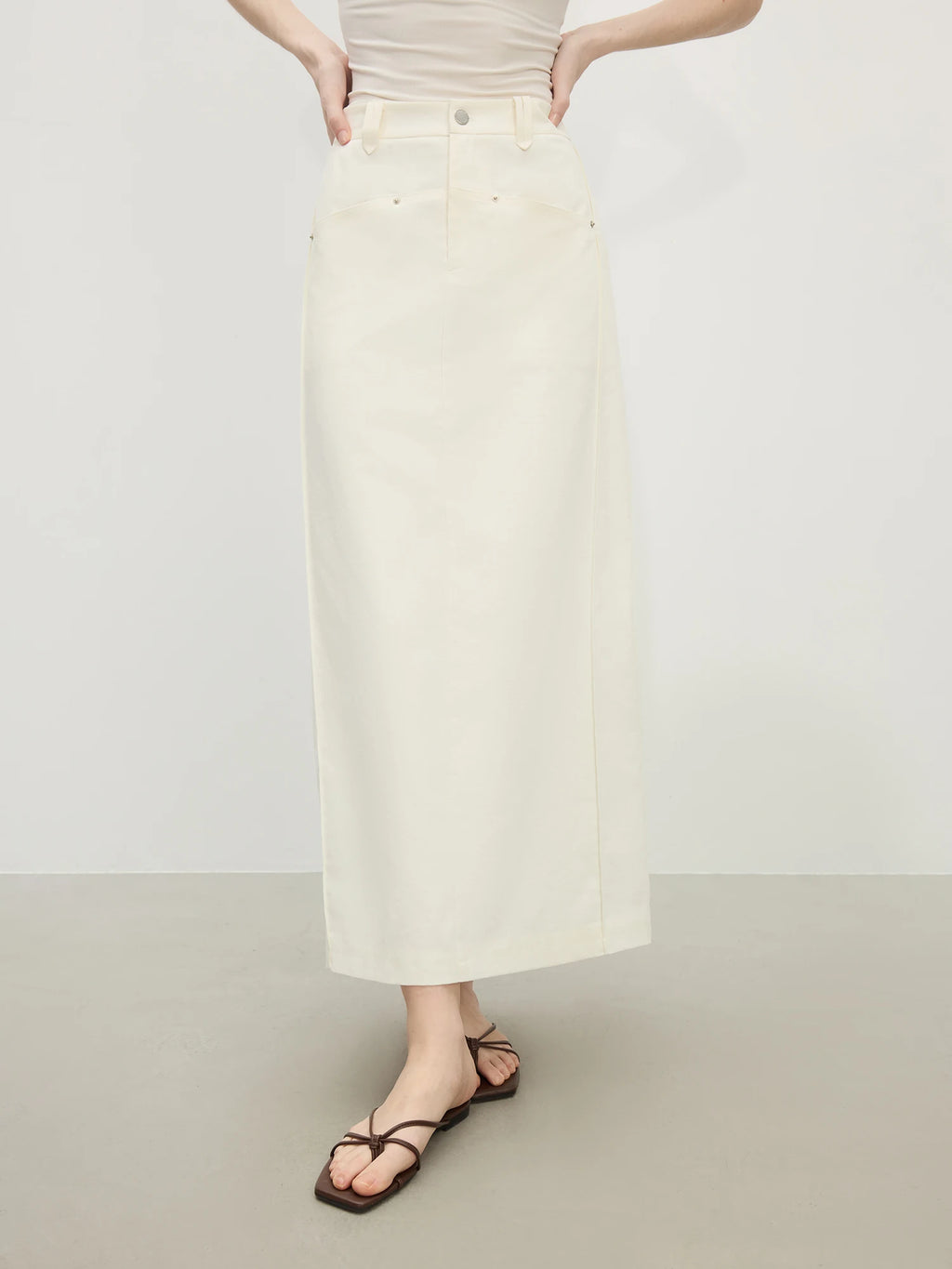 FSLE 2025 Summer Women's Linen Midi Skirt - UPF50+ High-Waisted Straight Cut Office & Professional Occasions Breathable Skirts