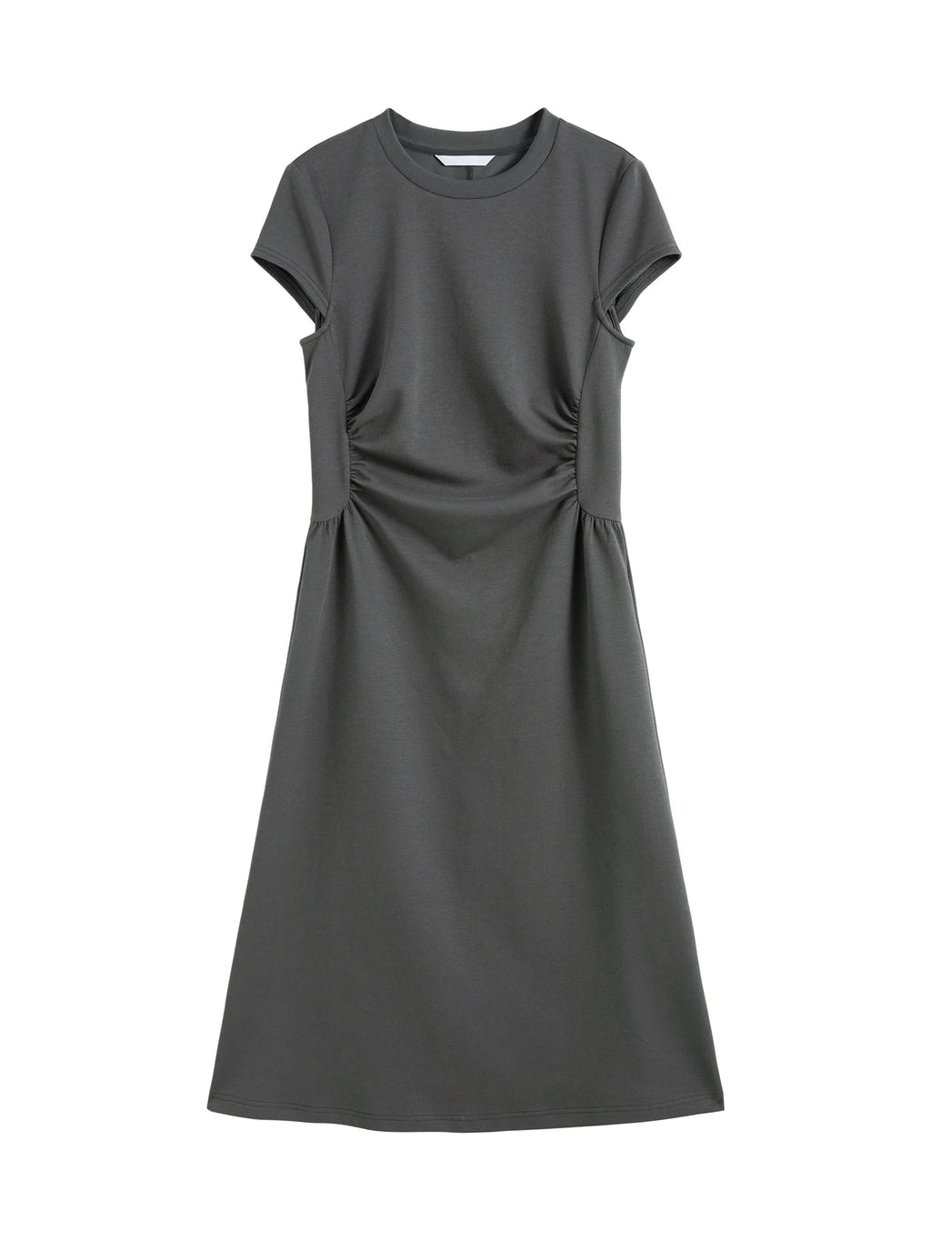 ZIQIAO 2025 SS Petite Women Slim Fit Waist-Cinching Knit Dress - Stretchy Bodycon Midi Dress Round Neck Casual Minimalist