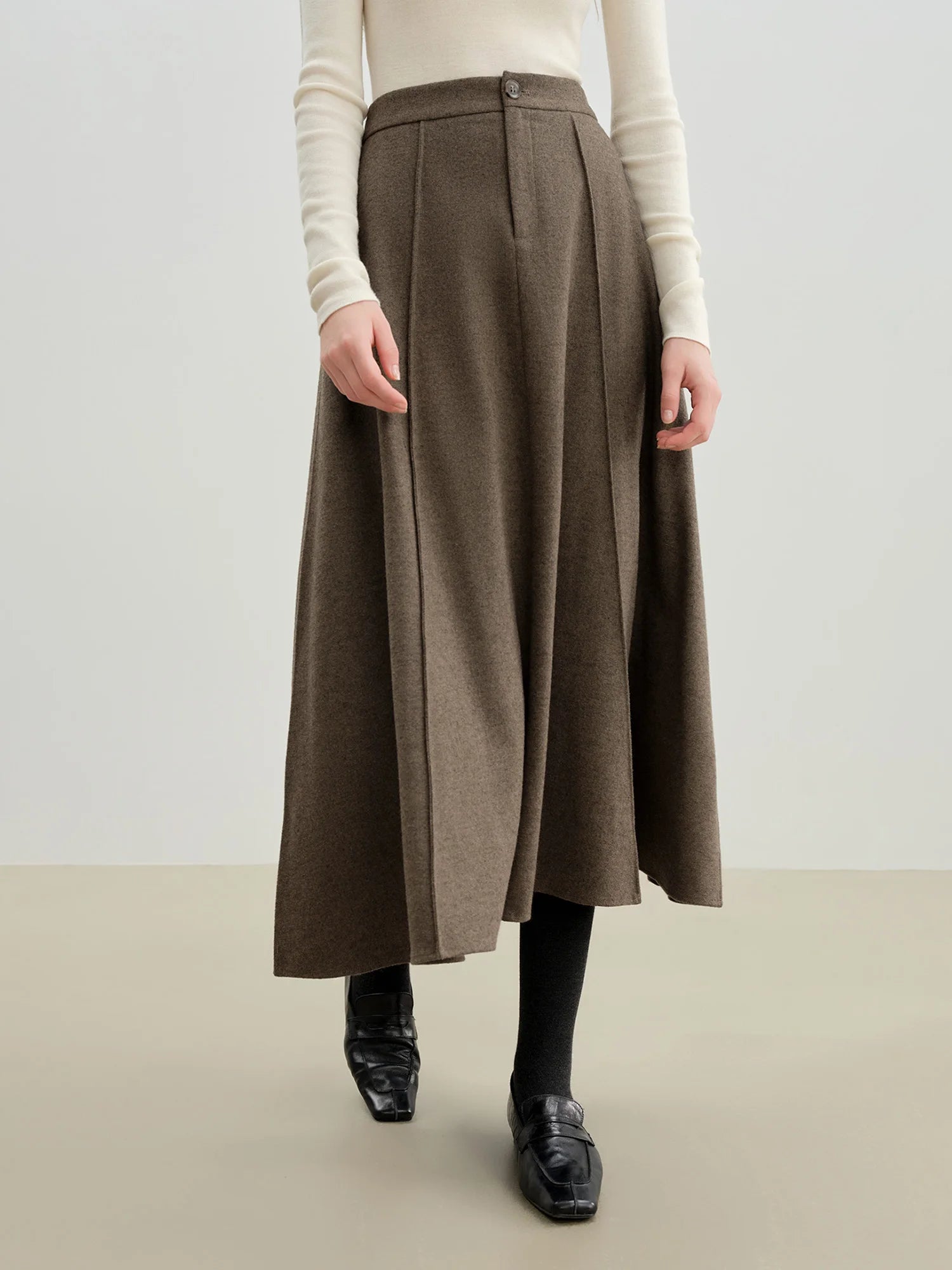 ZIQIAO 2025 Autumn Winter New Arrival Elegant 3D-Seamed Wool Draping Flared Umbrella-Style Skirt Stylish Half-Length Slim Skirts