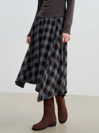 ZIQIAO 2025 Women's Retro Plaid A-Line Skirt - High Waist Flared Swing Midi Skirt with Pleated Detail for Office Casual