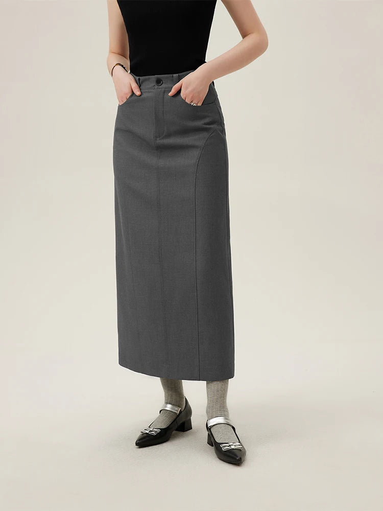 FSLE Commuter Style Straight High Waist Skirt for Women Spring 2024 New Style Slimming Long Skirt Female 24FS11059