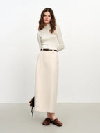 FSLE Extra Long Cotton Straight Skirt for Women Commuting 2025 Autumn and Winter New Style with Belt