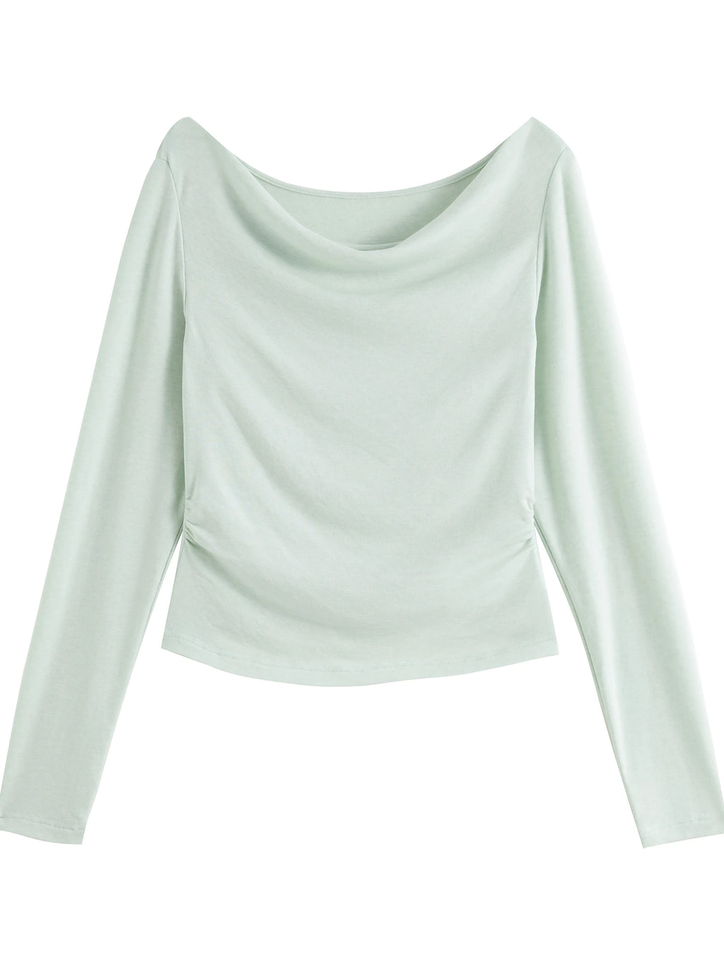 ZIQIAO Women Spring Long Sleeve T-Shirt Tops 19.4% Wool Swing Neck Slim Fit Commuter Top 2025 Spring Female Black Top 25ZQ91081