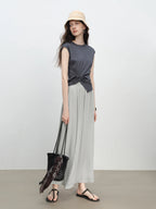 ZIQIAO Petite Women Crew Neck T-Shirt with Cap Sleeves Twist Knot Design - 2025 New Collection Exclusive Tops