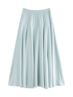 ZIQIAO Autumn 2025 Long Sleeve Set - Blue Soft Tone Matching Top & Skirt Long Length Women Casual Outfit