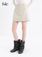 FSLE 2025 Winter Women High Waist A-Line Short Skirt in Faux Leather - Versatile Flattering Stretch Mini Skirt for Daily Casual