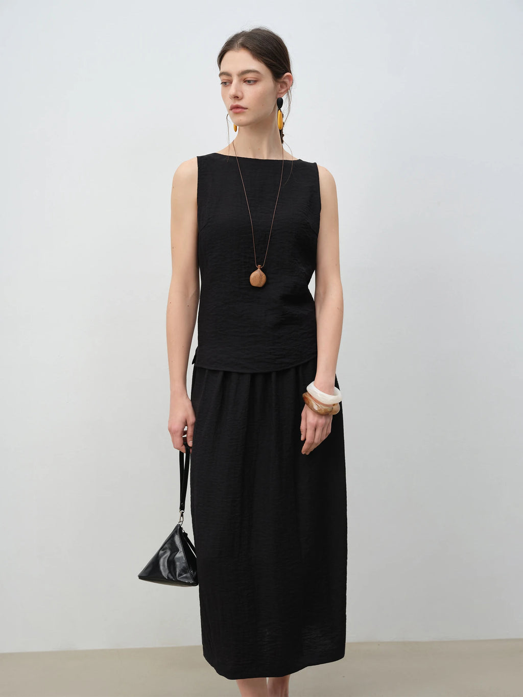 ZIQIAO 2025 Summer Petite Women Asian-Inspired Sleeveless Set - Flowy Blouson Skirt Tank Top Casual Outfit for Special Occasions