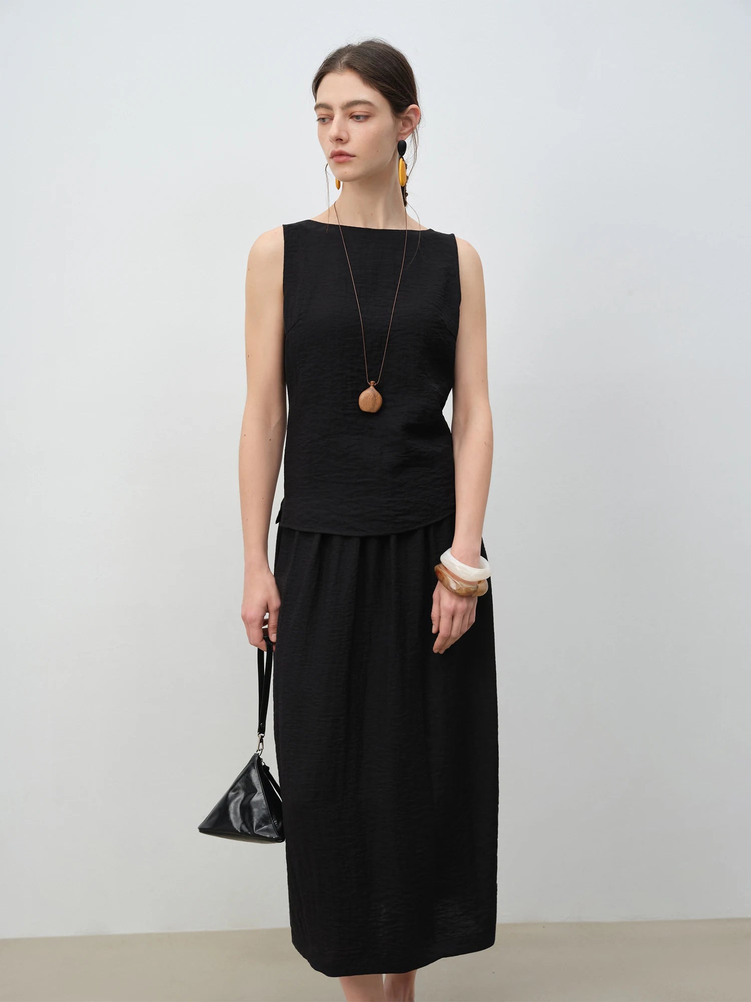 ZIQIAO 2025 Summer Petite Women Asian-Inspired Sleeveless Set - Flowy Blouson Skirt Tank Top Casual Outfit for Special Occasions