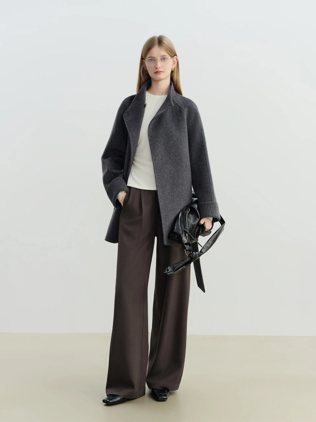 ZIQIAO 2025 New Arrival Chic Double Sided Camel Wool Blend Coat Elegant Short Jacket with College-Inspired Design Autumn Winter