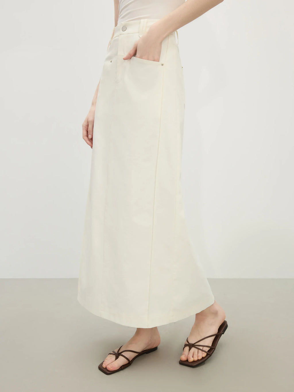 FSLE 2025 Summer Women's Linen Midi Skirt - UPF50+ High-Waisted Straight Cut Office & Professional Occasions Breathable Skirts