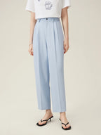 FSLE High Waisted Suit Pants Women's Summer Cropped Casual Pants Loose Slimming Tapered Women Blue Black Pants 24FS12101