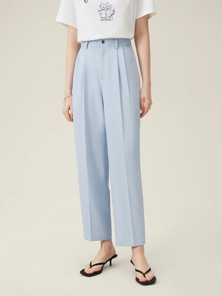 FSLE High Waisted Suit Pants Women's Summer Cropped Casual Pants Loose Slimming Tapered Women Blue Black Pants 24FS12101