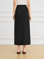FSLE Women Black Long Skirts 2025 Spring High Waist Midi Simple Skirt Office Lady Back Spilt Design Temperament Skirt 25FS11267