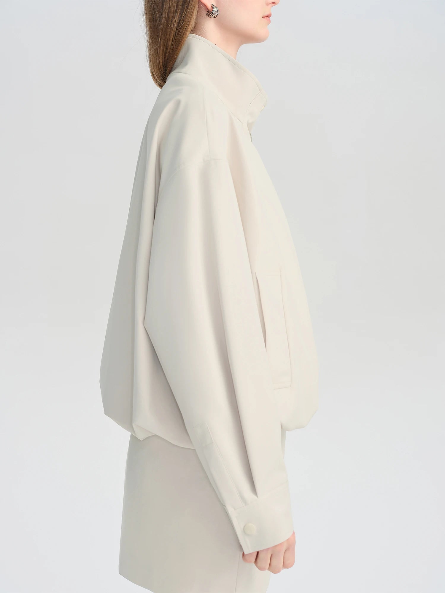 ZIQIAO Autumn 2025 Women's Cropped Stand Collar Jacket - Relaxed Fit Casual Short Outerwear Lightweight Layering Basic Top