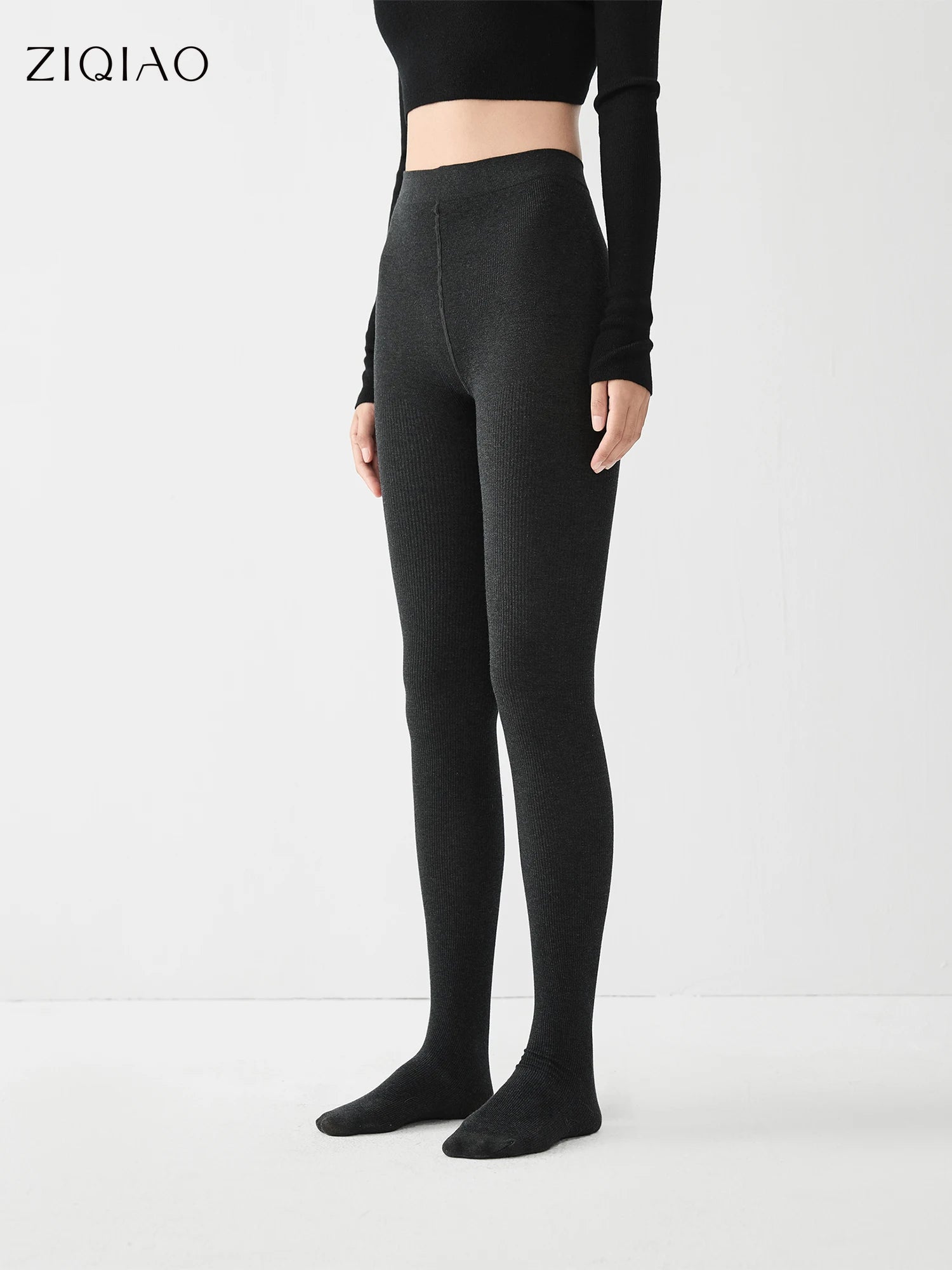 ZIQIAO Gray Slightly Compressed Slimming Pantyhose 2025 New Coffee-colored Leggings