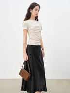 ZIQIAO 2025 Summer Women's Contour Stitch T-Shirt - Structured Round Neck Slim Fit Tee with Cool-Touch Yarn for Urban Explorer